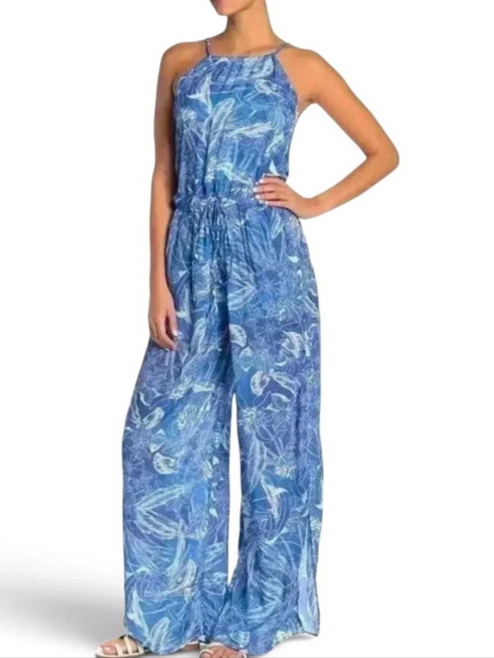 MAAJI Blue White Printed Beachy Jumpsuit - Medium